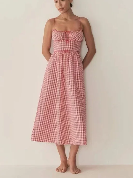 DÔEN Belline Gingham Tie Midi-Dress - Picture 1 of 14